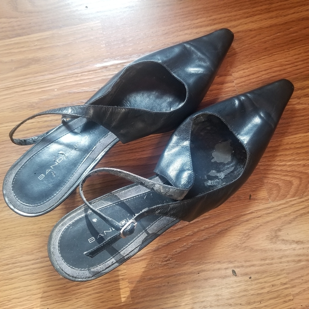 Bandolino Black Leather Slingback Heels Size 10